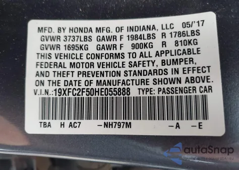 2017 Honda Civic Lx from USA, damaged, VIN 19XFC2F50HE055888